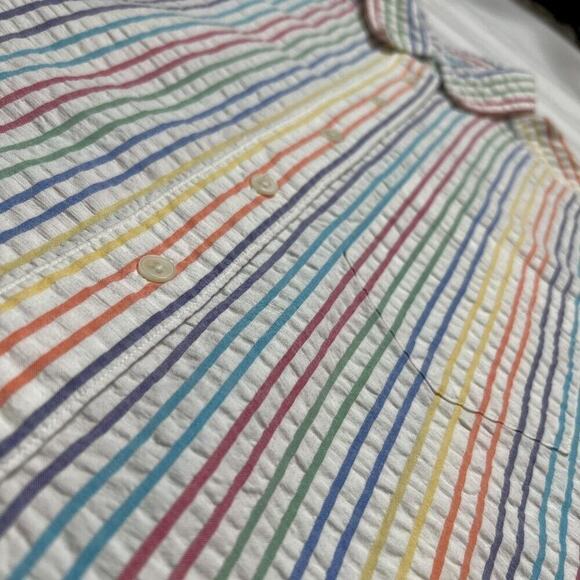 Talbots Rainbow Striped Shirt Textured Button Up Multicolor Collared Women's SP - Picture 4 of 11